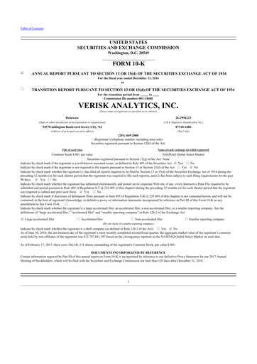 Thumbnail Verisk Analytics 10-K Annual Report 2016