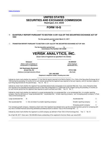 Miniature Verisk Analytics 10-Q Rapport trimestriel 2017 