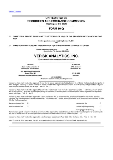 Miniature Verisk Analytics 10-Q Rapport trimestriel 2018 