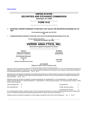 Miniature Verisk Analytics 10-Q Rapport trimestriel 2019 