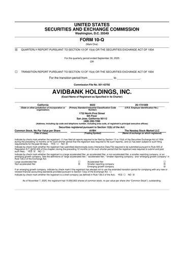 Thumbnail Avidbank Holdings 10-Q Quarterly Report FY2025 