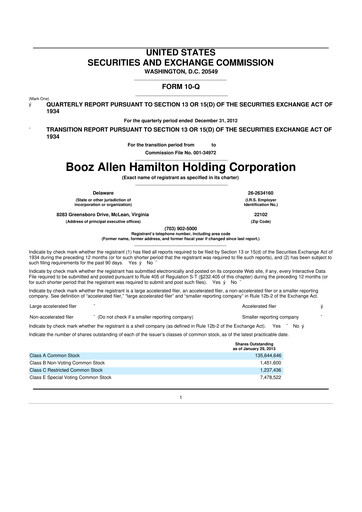 Thumbnail Booz Allen Hamilton
 10-Q Quarterly Report FY2013 
