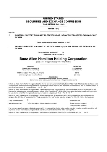 Thumbnail Booz Allen Hamilton
 10-Q Quarterly Report FY2018 