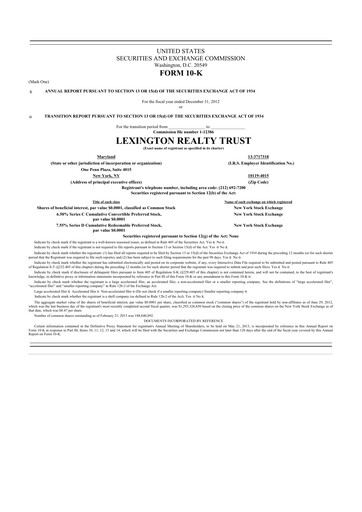 Miniature LXP Industrial Trust 10-K Rapport annuel 2012