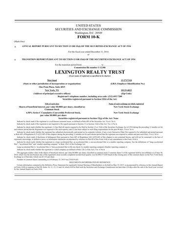 Miniature LXP Industrial Trust 10-K Rapport annuel 2014