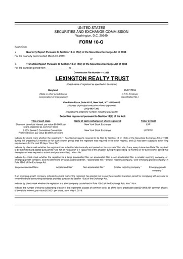Thumbnail LXP Industrial Trust 10-Q Quarterly Report FY2019 