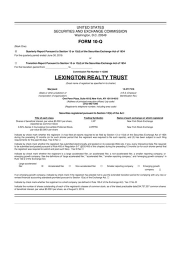 Thumbnail LXP Industrial Trust 10-Q Quarterly Report FY2019 