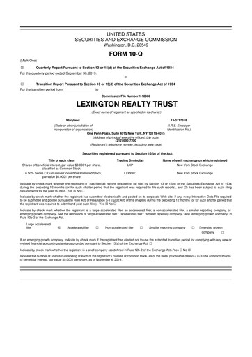 Thumbnail LXP Industrial Trust 10-Q Quarterly Report FY2019 