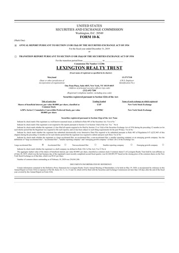 Miniature LXP Industrial Trust 10-K Rapport annuel 2019