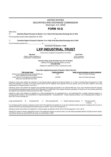 Thumbnail LXP Industrial Trust 10-Q Quarterly Report FY2022 