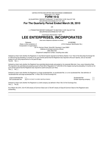 Thumbnail Lee Enterprises
 10-Q Quarterly Report FY 