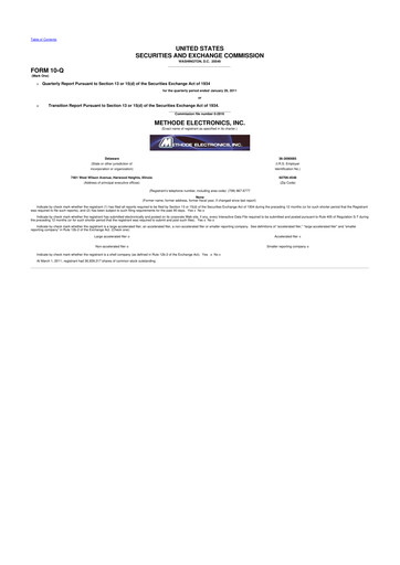 Miniature Methode Electronics
 10-Q Rapport trimestriel  