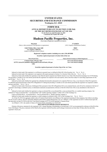 Miniature Hudson Pacific Properties
 10-K Rapport annuel 