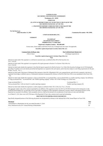 Thumbnail Union Bankshares 10-K Annual Report 