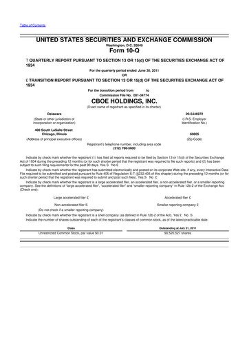 Thumbnail Cboe Global Markets 10-Q Quarterly Report FY2011 