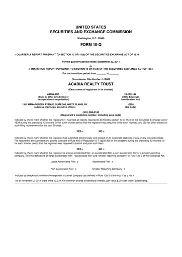 Thumbnail Acadia Realty Trust
 10-Q Quarterly Report FY2011 