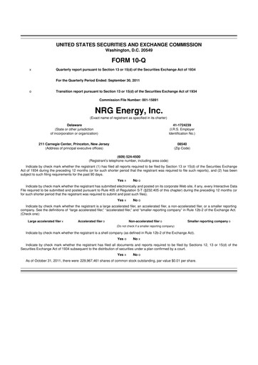 Thumbnail NRG Energy
 10-Q Quarterly Report FY2011 