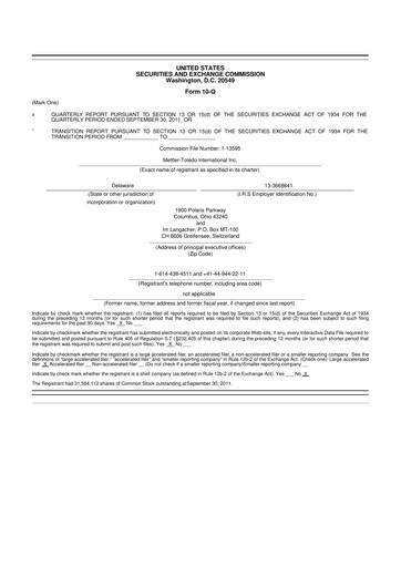 Thumbnail Mettler Toledo 10-Q Quarterly Report FY2011 