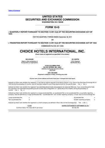 Miniature Choice Hotels International 10-Q Rapport trimestriel 2011 