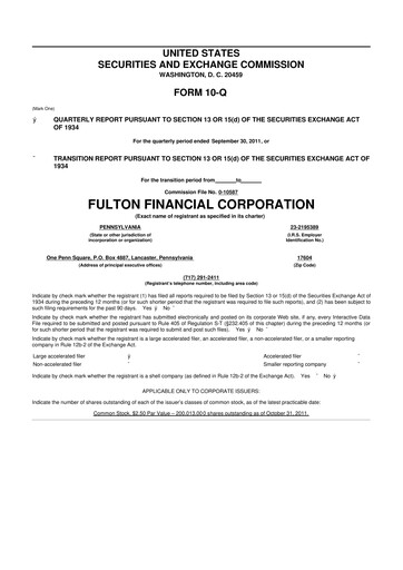 Thumbnail Fulton Financial 10-Q Quarterly Report FY2011 