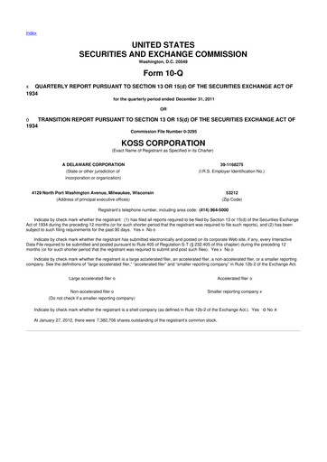 Thumbnail Koss 10-Q Quarterly Report FY2012 