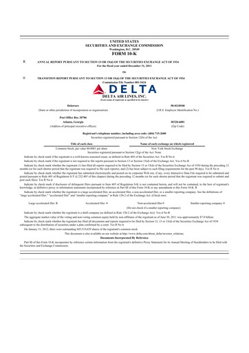 Thumbnail Delta Air Lines 10-K Annual Report 2011