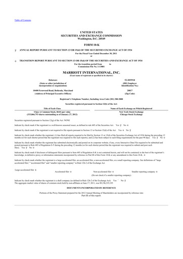 Thumbnail Marriott International 10-K Annual Report 2011