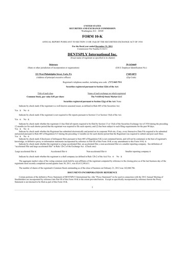 Thumbnail Dentsply Sirona
 10-K Annual Report 2011