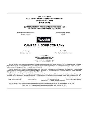 Miniature 
Campbell's 10-Q Rapport trimestriel 2012 