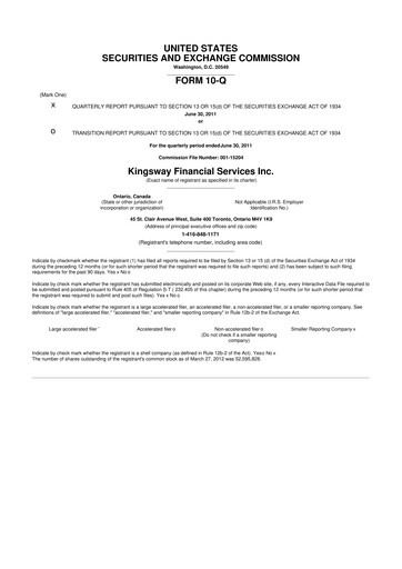 Thumbnail Kingsway Financial Services 10-Q Quarterly Report FY 