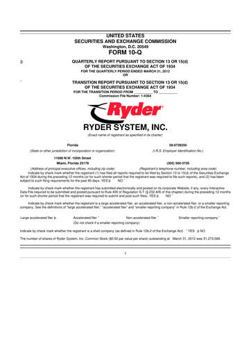 Thumbnail Ryder
 10-Q Quarterly Report FY2012 