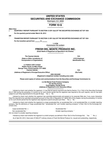Thumbnail Fresh Del Monte Produce
 10-Q Quarterly Report FY2012 