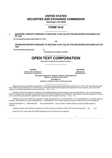 Thumbnail OpenText 10-Q Quarterly Report FY2012 
