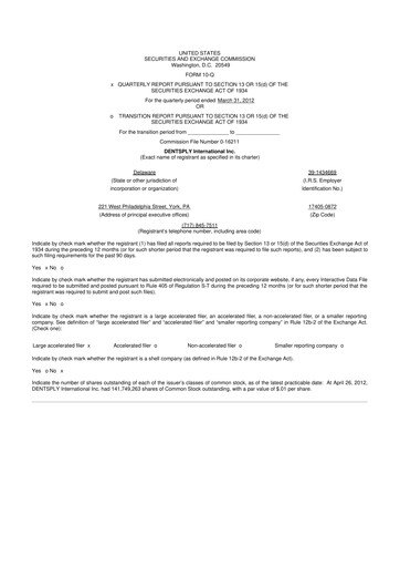 Thumbnail Dentsply Sirona
 10-Q Quarterly Report FY2012 