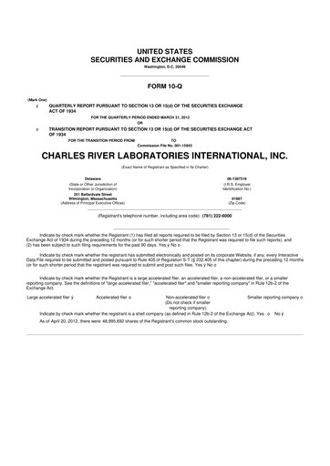 Miniature Charles River Laboratories
 10-Q Rapport trimestriel 2012 