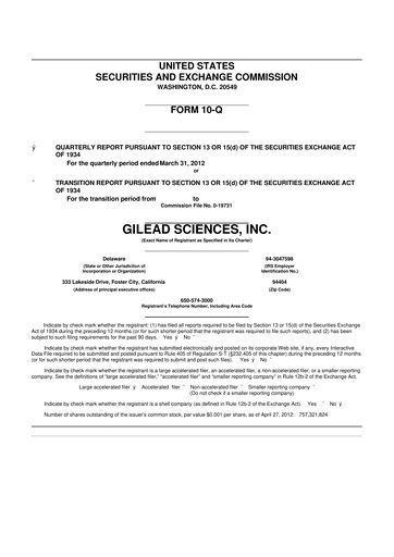 Thumbnail Gilead Sciences 10-Q Quarterly Report FY2012 
