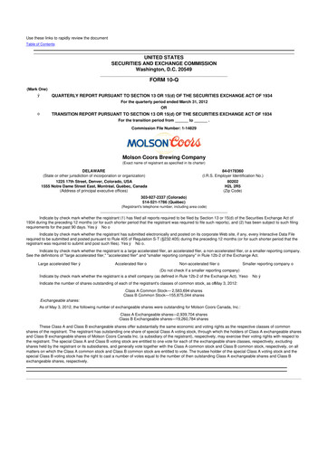 Vorschaubild Molson Coors 10-Q Quartalsbericht 2012 