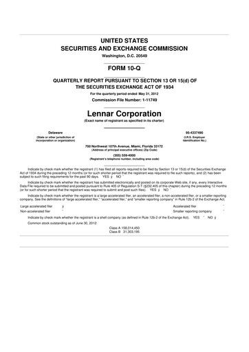 Miniature Lennar 10-Q Rapport trimestriel 2012 