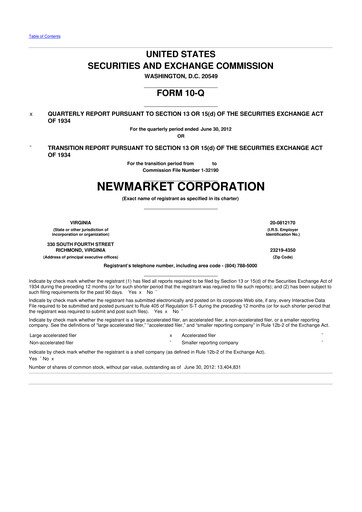 Miniature NewMarket Corp 10-Q Rapport trimestriel 2012 