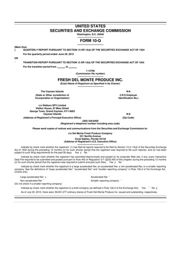Thumbnail Fresh Del Monte Produce
 10-Q Quarterly Report FY2012 