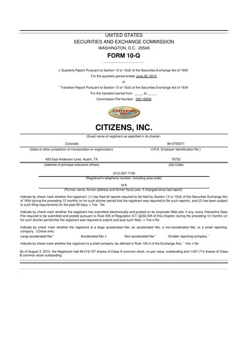 Thumbnail Citizens Inc 10-Q Quarterly Report FY2012 