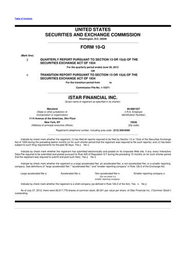 Thumbnail Safehold
 10-Q Quarterly Report FY2012 