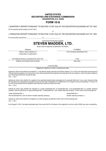 Thumbnail Steve Madden
 10-Q Quarterly Report FY2012 