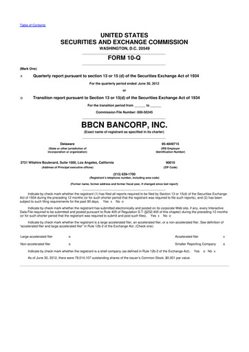 Thumbnail Hope Bancorp 10-Q Quarterly Report FY2012 
