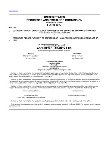 Miniature Assured Guaranty 10-Q Rapport trimestriel  