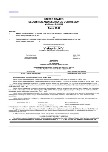 Thumbnail Cimpress 10-K Annual Report 2012