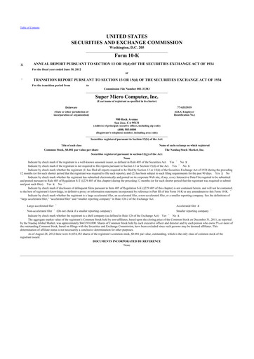 Thumbnail Supermicro 10-K Annual Report 2012