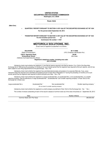 Thumbnail Motorola Solutions
 10-Q Quarterly Report FY2012 