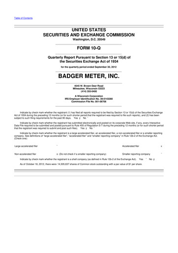 Thumbnail Badger Meter
 10-Q Quarterly Report FY2012 