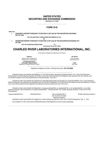 Miniature Charles River Laboratories
 10-Q Rapport trimestriel 2012 